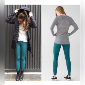 Lululemon Forage Teal Denim Wunder Under Pants size 8